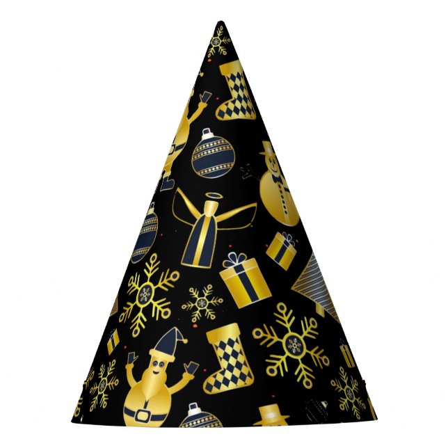 Christmas Gold Santa Snowman Stocking Gift Pattern Party Hat (Front)