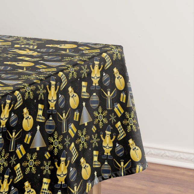 Christmas Gold Santa Snowman Stocking Pattern Tablecloth (In Situ)