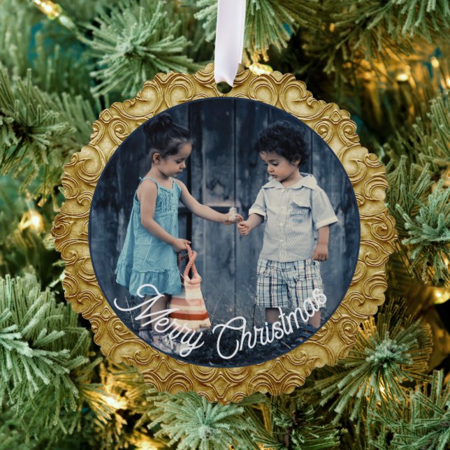 Christmas Gold Scrolled Photo Template Tree Decoration Card (Insitu (Tree))