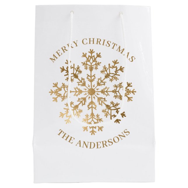 Christmas Gold Snowflake Name  Medium Gift Bag (Back)