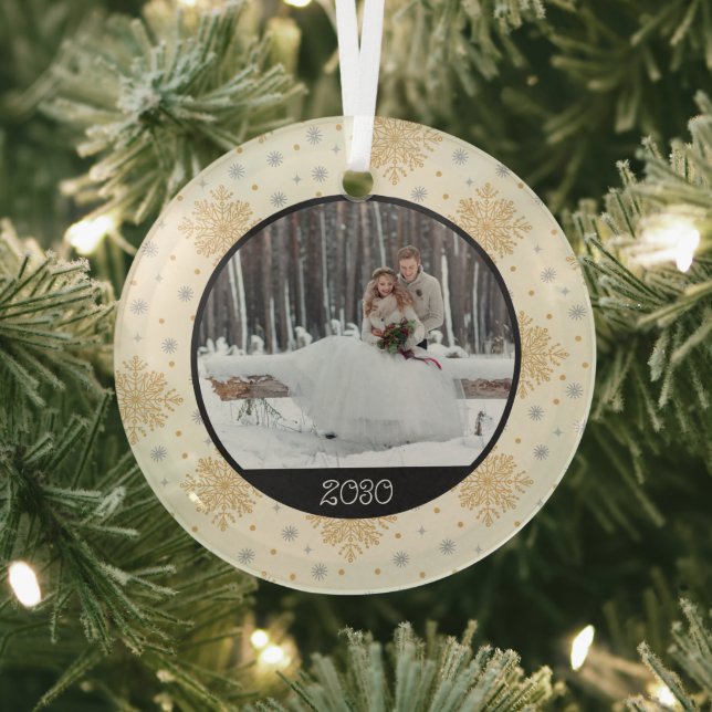 Christmas Gold Snowflake | Photo & Year Keepsake Glass Tree Decoration (Insitu)