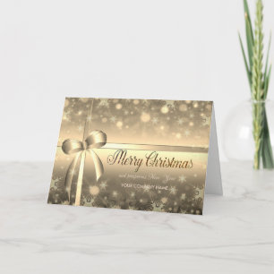 Christmas  Gold Snowflakes, Bow ,Company Greeting Holiday Card