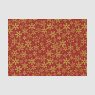 Christmas Gold Snowflakes over Red Background  Tissue Paper