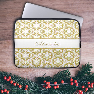 Christmas Gold Snowflakes Pattern Personalised Laptop Sleeve
