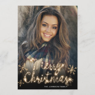 Christmas Gold Sparkle Script PHOTO Greeting Holiday Card