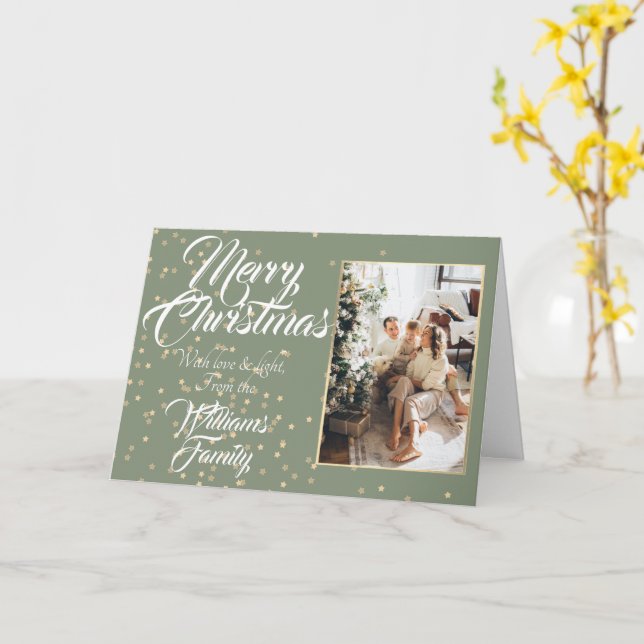 Christmas gold star confetti photo holiday card (Yellow Flower)
