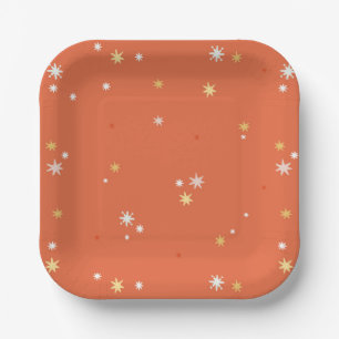 Christmas Gold Star Festive Modern Winter Holidays Paper Plate
