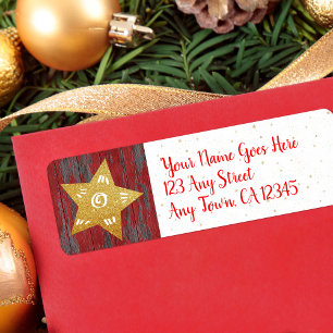 Christmas gold star rustic country red wood script