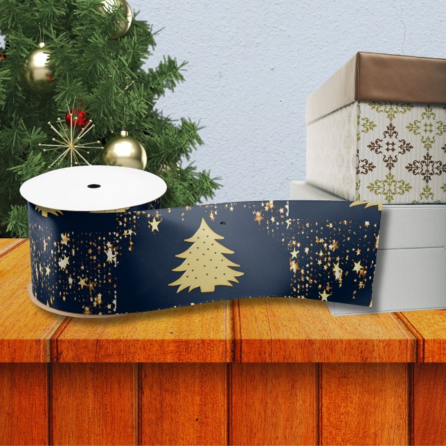 Christmas Gold Stars and Tree with Baubles, ZSSG Satin Ribbon (Christmas Gold Stars and Tree with Baubles, ZSSG Satin Ribbon)