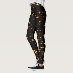 Christmas Gold Stars Festive pattern Black Leggings