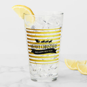 Christmas Gold Striped Glass Tumbler