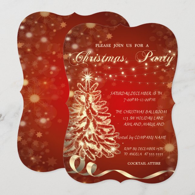 Christmas Gold Tree, Corporate Party Invitation (Front/Back)
