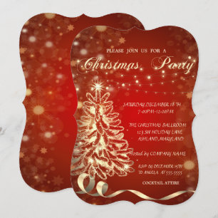 Christmas Gold Tree, Corporate Party Invitation