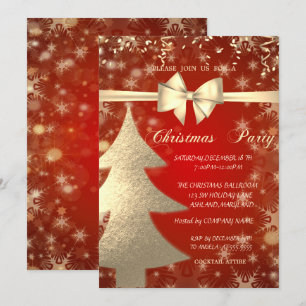 Christmas Gold Tree,Red,Corporate Party Invitation