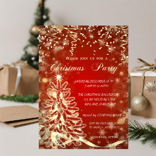 Christmas Gold Tree,Red,Corporate Party Invitation