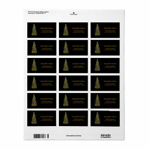 Christmas Gold Tree with Black Background Label