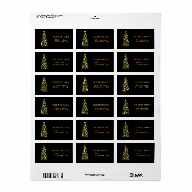 Christmas Gold Tree with Black Background Label (Full Sheet)