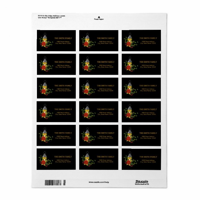 Christmas Gold Tree with Black Background Label (Full Sheet)