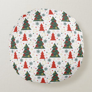 Christmas Gold Twinkle Starry Pines Round Cushion