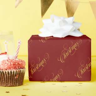 Christmas Gold Typography Pattern Red Wrapping Paper