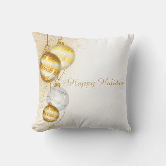 Christmas Gold White Ball Ornaments Cushion (Front)