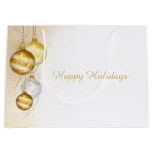 Christmas Gold White Ball Ornaments Large Gift Bag