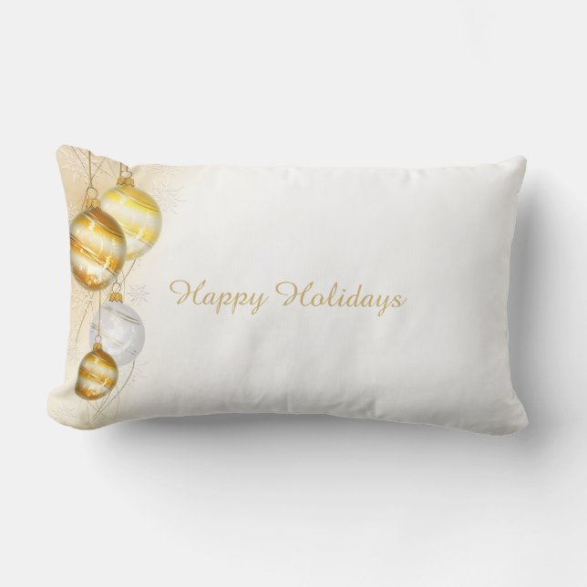 Christmas Gold White Ball Ornaments Lumbar Cushion (Front)