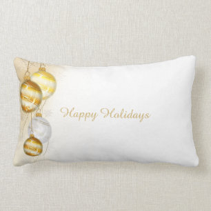 Christmas Gold White Ball Ornaments Lumbar Cushion