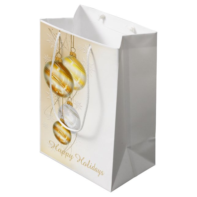 Christmas Gold White Ball Ornaments Medium Gift Bag (Front Angled)