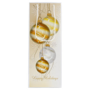Christmas Gold White Ball Ornaments Wine Gift Bag