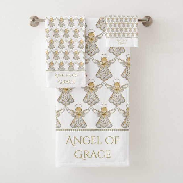 Christmas Gold/White Filigree Angel of Grace Bath Towel Set (Insitu)
