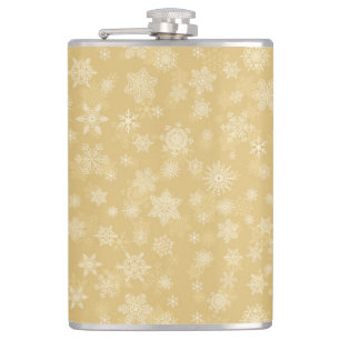 Christmas Gold,white Snowflakes Hip Flask