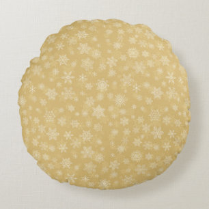 Christmas Gold,white Snowflakes Round Cushion