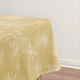 Christmas Gold,white Snowflakes Tablecloth