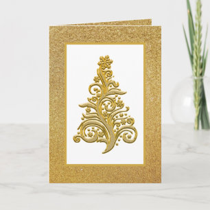 Christmas Gold with Glitter / Inside Greeting Holiday Card