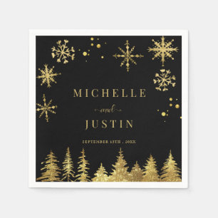 Christmas Gold  Woodland Pine Trees Wedding  Napkin