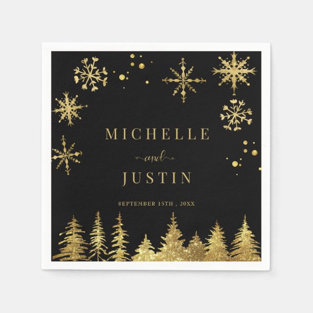Christmas Gold  Woodland Pine Trees Wedding  Napkin (Front)