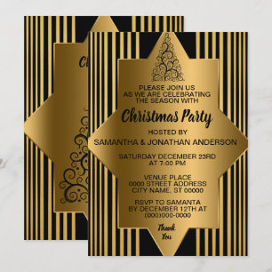 Christmas Golden Black Geometric Elegant Party Inv Invitation