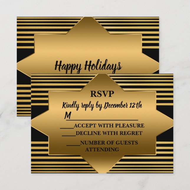 Christmas Golden Black Geometric Elegant RSVP Card (Front/Back)