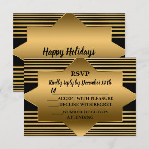 Christmas Golden Black Geometric Elegant RSVP Card