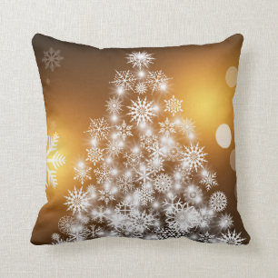Christmas Golden Bokeh Snowflake Tree Cushion