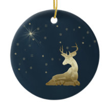 Christmas, Golden Deer and Snowflakes