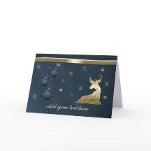 Christmas, Golden Deer and Snowflakes