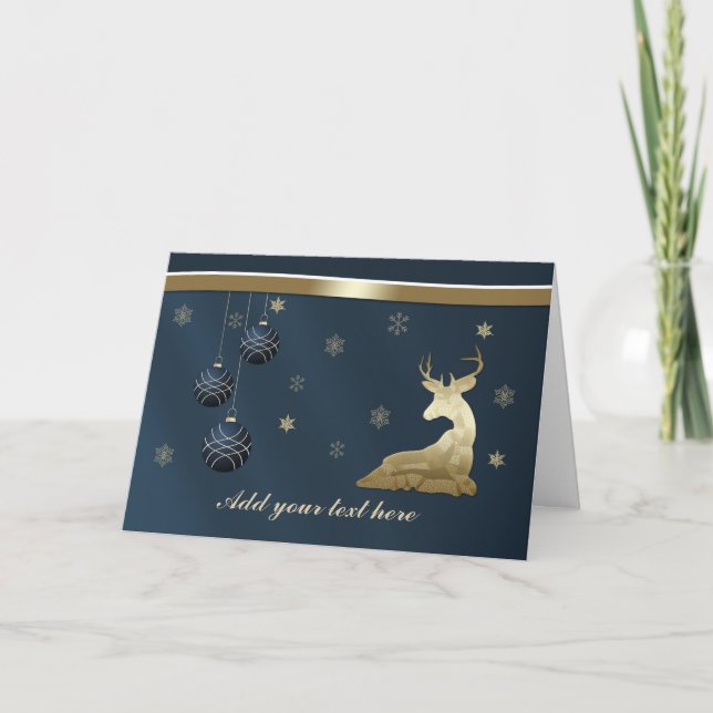 Christmas, Golden Deer and Snowflakes Holiday Card (Front)