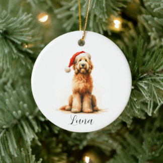 Christmas Golden Doodle Dog Santa Hat Ornament
