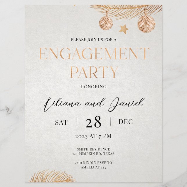 Christmas Golden Engagement Party Invitation (Front)
