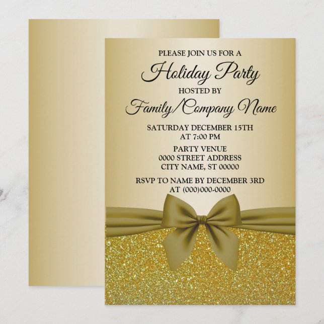 Christmas Golden Glitter Holidays Party Invitation (Front/Back)