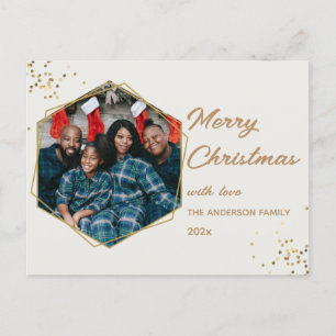 Christmas Golden Hexagon Photo Postcard