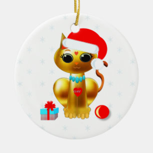 Christmas golden kitty cat cartoon ceramic tree decoration