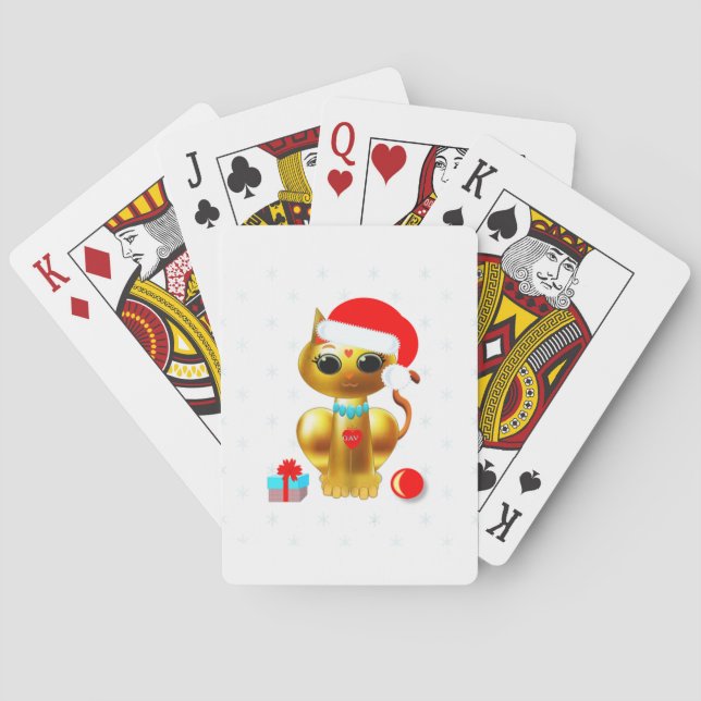 Christmas golden kitty cat cartoon playing cards (Back)